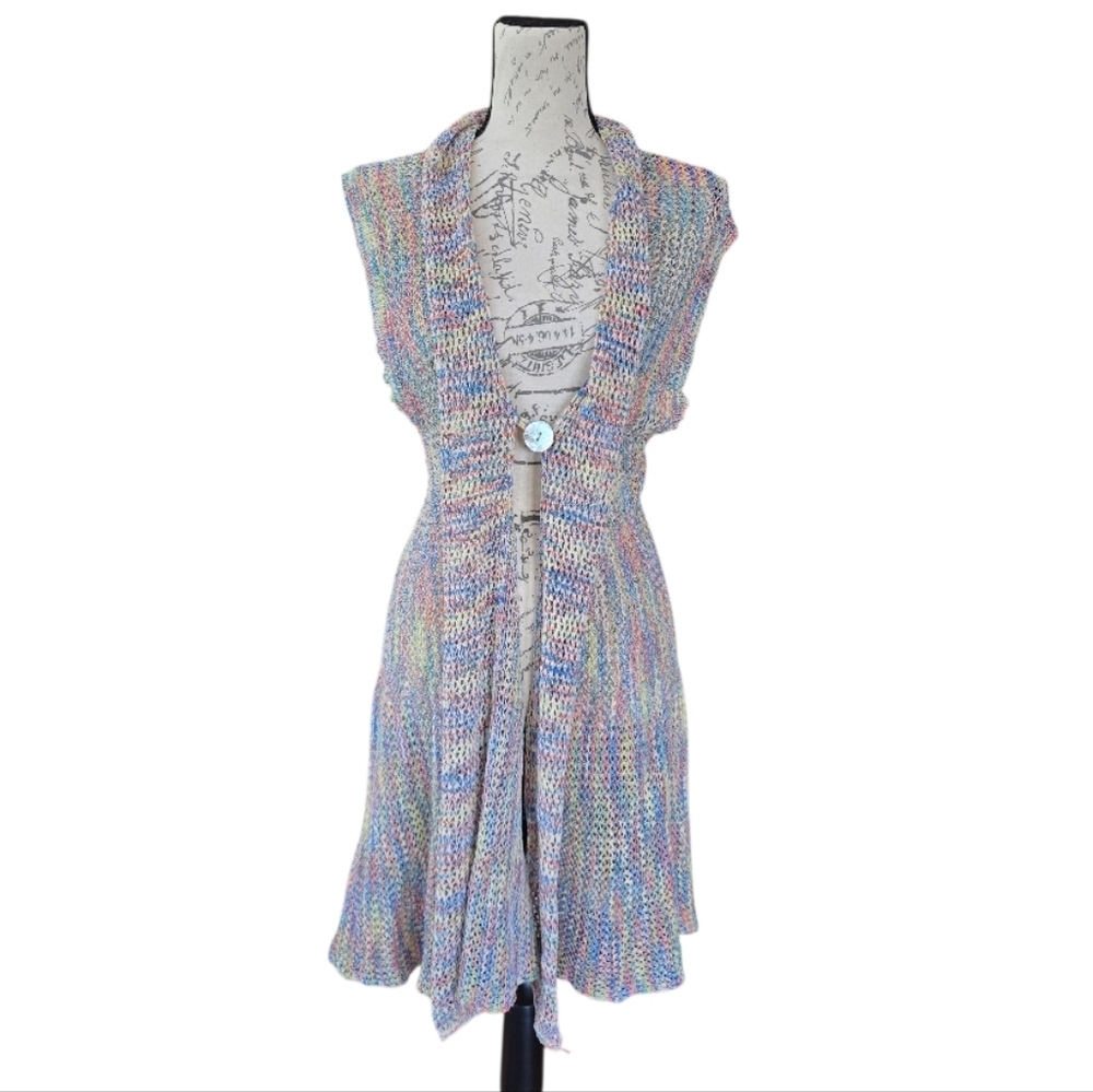 Charlie Paige Multicolor Rainbow Crochet Sleeveless Sweater Vest L